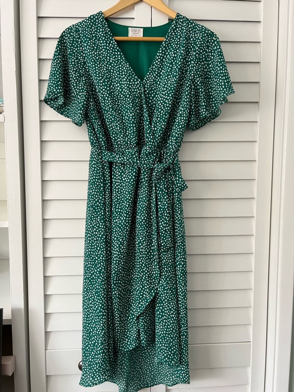 Green Polka Dot Wrap Midi Dress